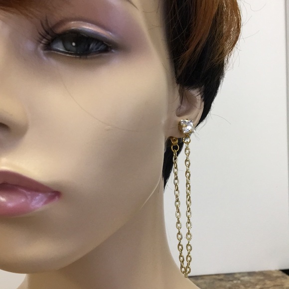 Rhinestone Chain Link Earrings - Picture 1 of 6